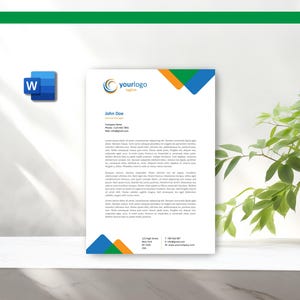 Plantilla de membrete corporativo para empresas en tamaños carta y A4 de Microsoft Word, plantilla de descarga instantánea, membrete moderno L0010