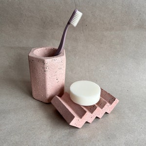 Concrete accessories set| Bathroom set| Concrete toothbrush holder and soap dish| Handcrafted bathroom accessories| Modern homeware
