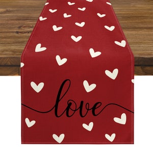 Love Table Runner | Table Decor | Valentine's Day Decor | Seasonal Table Runner | Linen Table Runner | Heart Table Runner