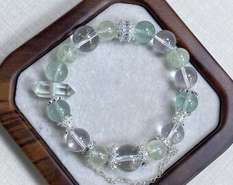 Natural Green Fluorite Crystal Bracelet - Handmade with Silver - toned Accents for Elegance and Energy