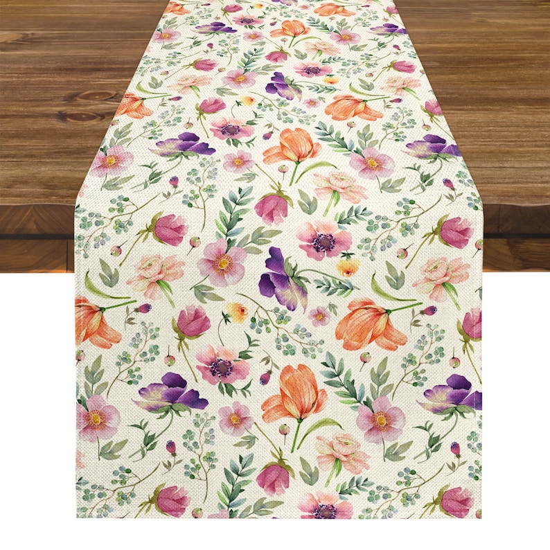 Flowers Table Runner Spring Table Decor Easter Table Runner Etsy