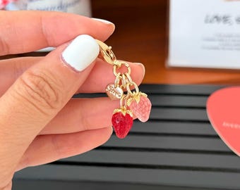 Delicate tiny strawberry Charm for Purse Handbags Bag Accessories Key Charms
