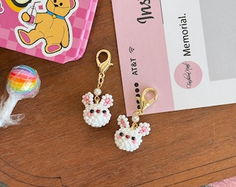 Lovely Beaded Bunny Charm | Handmade Rabbit Keychain for Purse, Handbag, Backpack, Keyring Accessories
