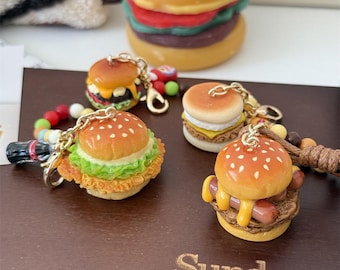 Delicious Hamburger Simulation Pendant Key Chain Pendant Hamburger Handmade Jewelry for Hanging on Bag Key, Novelty Keychains Accessories