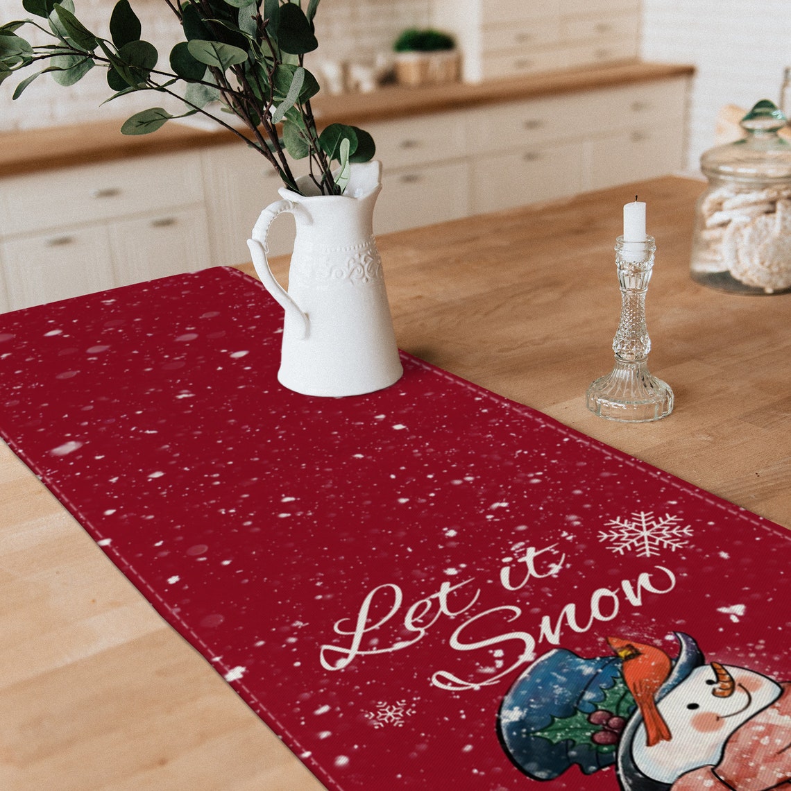 Snow Table Runner Let It Snow Table Runner, Winter Table Decor, Christmas Gift, Snowman ...