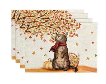 Fall Cat Placemats | Fall Decor | Table Decor | Pumpkin Placemat | Holiday Decoration | Farmhouse Placemats