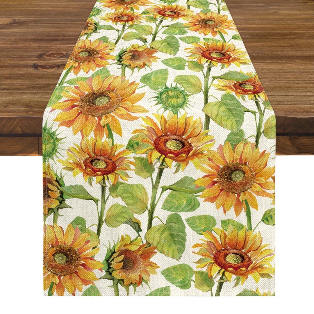 June Table Runner Sunflower Table Runner, Watercolour Table Decor, Summer Kitchen Decor ...
