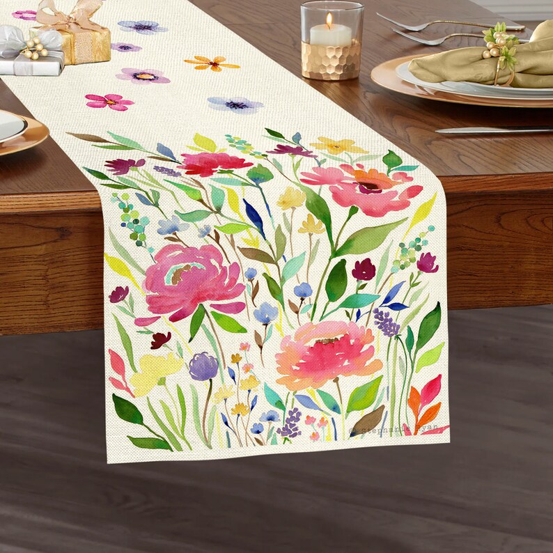 Flowers Table Runner Spring Table Decor Spring Table Runner Etsy