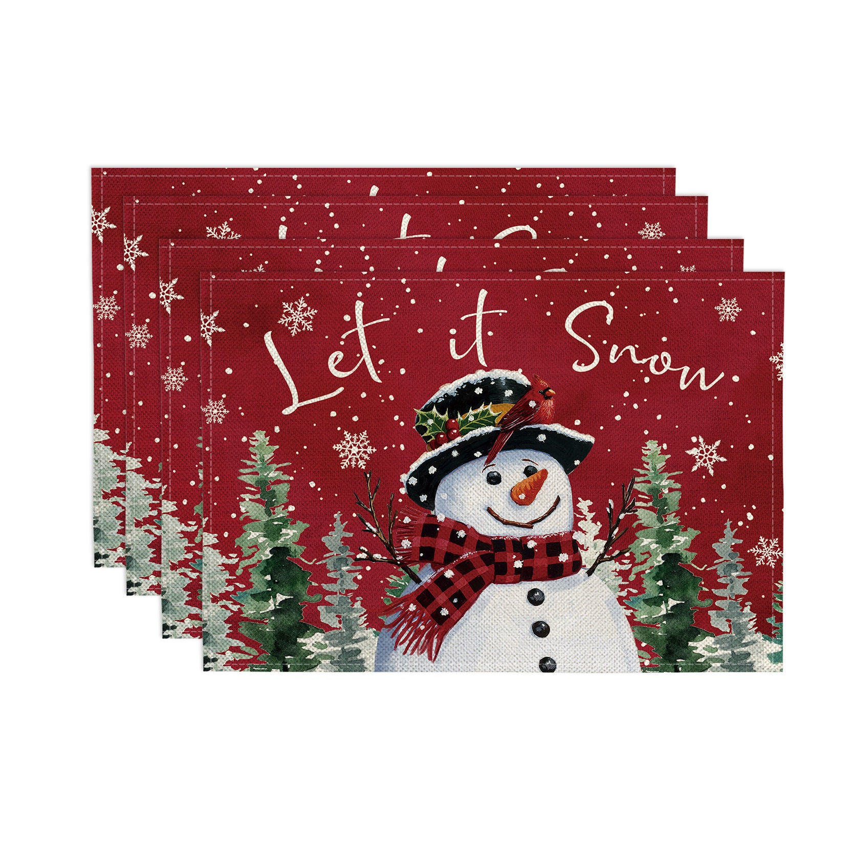 Christmas Snowman Placemats For Dining Table Set Of 4 Merry Cute With