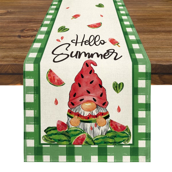 Summer Gnome Table Runner, Watermelon Table Decor, Spring Table Runner, Seasonal Table Runner, Farmhouse Decor