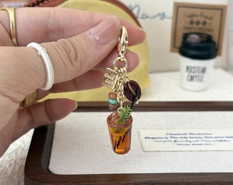 Iced Americano Pendant Key Chain Pendant Coffee Bean Handmade Jewelry for Hanging on Bag Key, Novelty Keychains Accessories