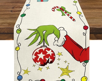 Grinch Coloured Lamp Table Runner Christmas Table Runner New Year Winter Xmas Decor Christmas Cartoon Decorations for Home Party
