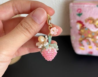 Handmade Pearl Strawberry Charm for Purse Handbags Bag Accessories Key Charms