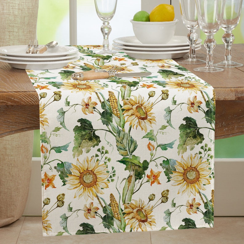 Sunflower Table Runner, Maize Table Decor, Summer Kitchen Decor ...