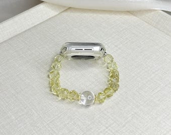 Apple Watch Beaded Band with Lemon Citrine and Clear Quartz Handmade Watch Strap for IWatch Band for Women Bracelet