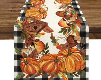 Pumpkin Table Runner, Fall Table Decor, Farmhouse Table Runner, Mushroom Table Runner, Seasonal Decor