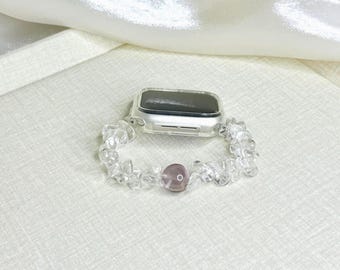Handmade Clear Quartz & Amethyst Beaded Apple Watch Band