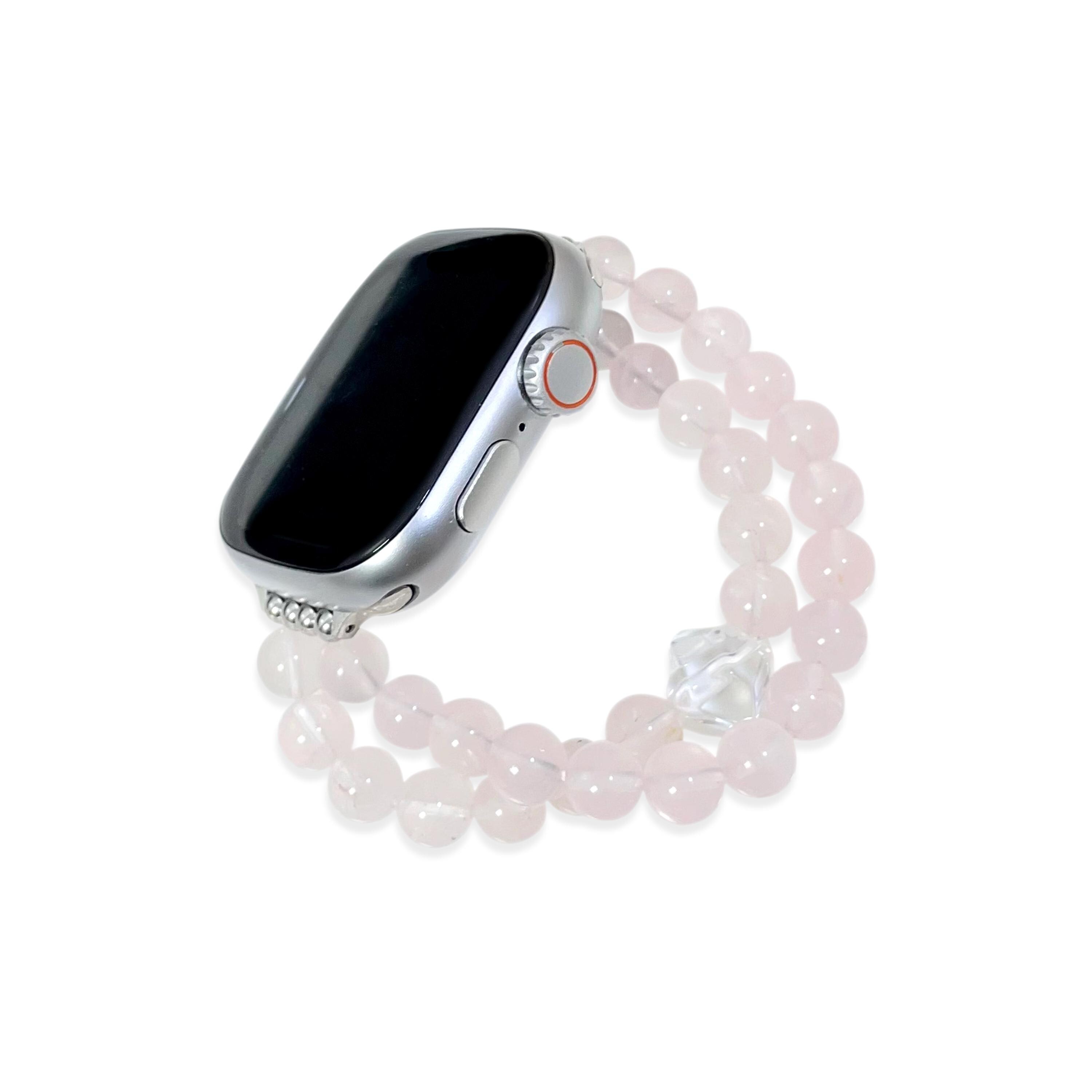 Rose Quartz Crystal Apple Watch Strap Bracelet Sil LUXURY APPLE WATCH BAND WITH ROSE QUARTZ, CRYSTAL, AMBER AND  main image 2