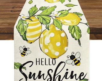 Hello Sunshine Table Runner, Lemon Table Decor, Spring/Summer kitchen decor, Farmhouse Table Runner, Holiday Decor, Seasonal Table Runner
