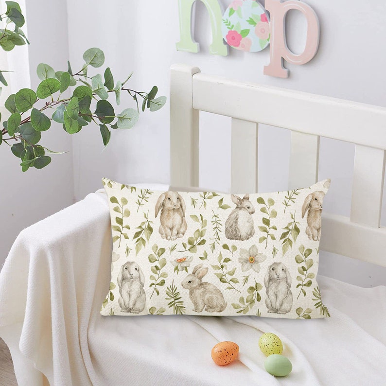 Easter Pillow Cover, Rabbit Pillow, 12x20 In, Eucalyptus Pillow, Easter ...