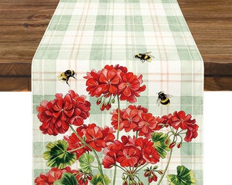 Geranium Table Runner, Flower Table Decor, Spring/Summer kitchen decor, Farmhouse Table Runner, Holiday Decor, Seasonal Table Runner