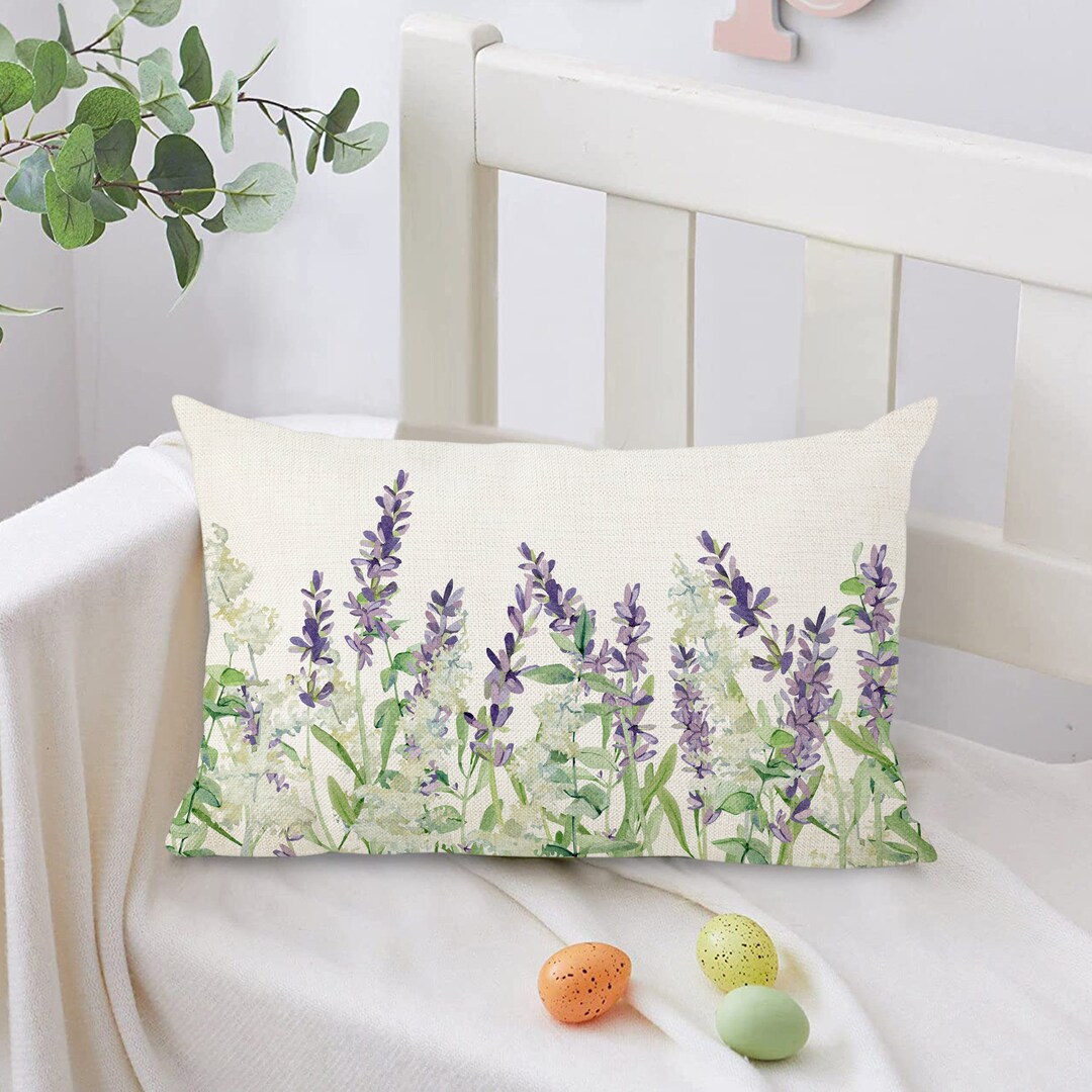Lavender Pillow Cover, Flower Pillow, 12x20 In, Spring Pillow, Seasonal Decor, Spring Decor
