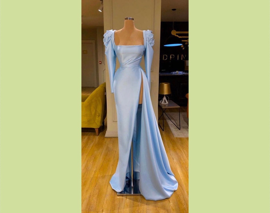 Gorgeous Slate Blue Satin Maxi Dress | Etsy