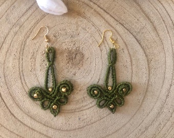 Macramé earrings, butterfly earrings for women, macrame jewelry earrings, elongated earrings, macramé beaded earrings, micromacramé earrings
