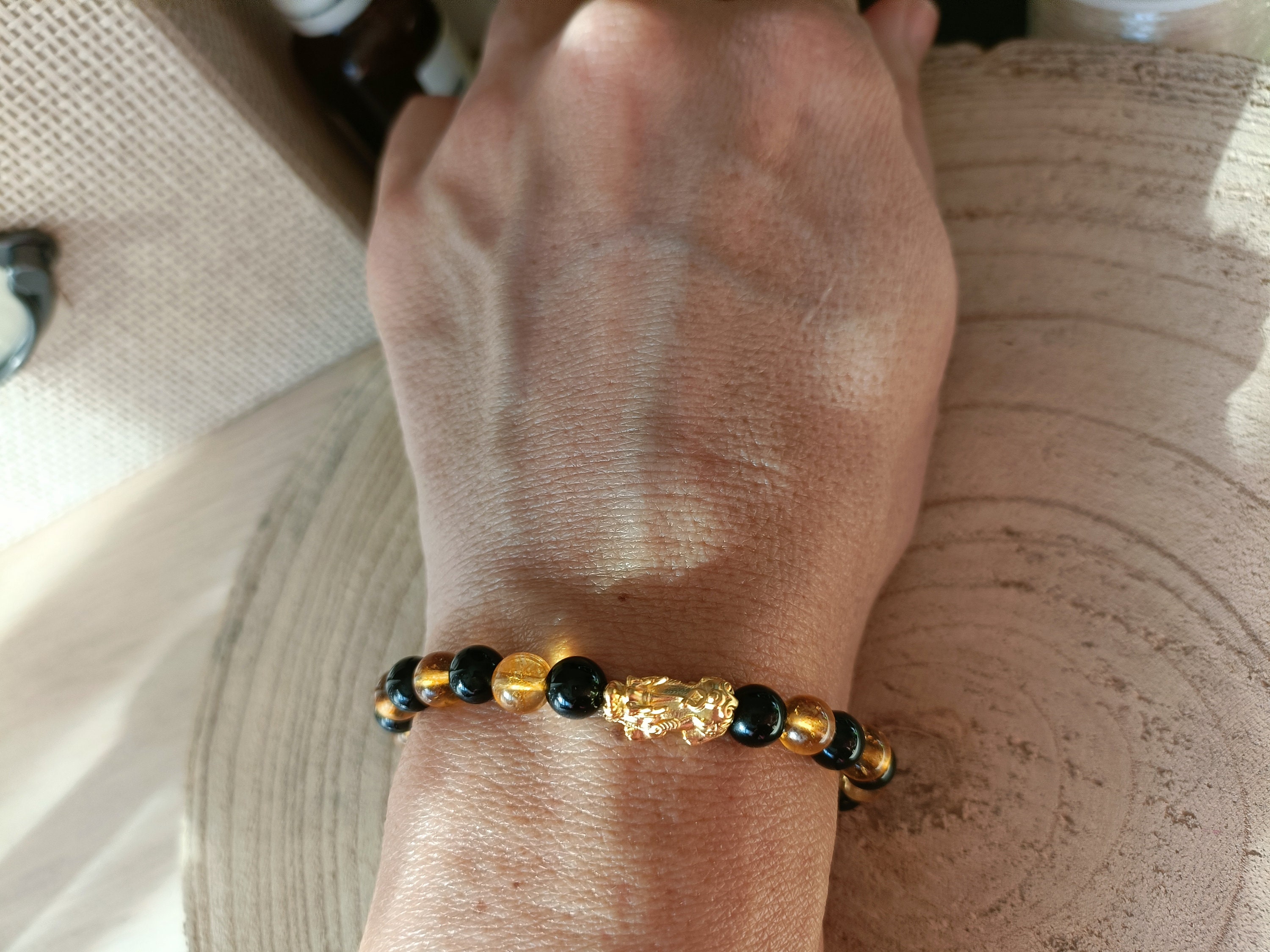 Obsidian citrine and pi xiu feng shui prosperity bracelet wealth and