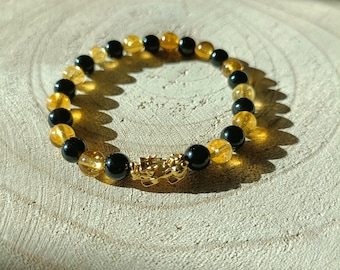 Obsidian citrine and pi xiu feng shui prosperity bracelet, wealth and abundance bracelet Pi Xiu, natural stone bracelet obsidian protection