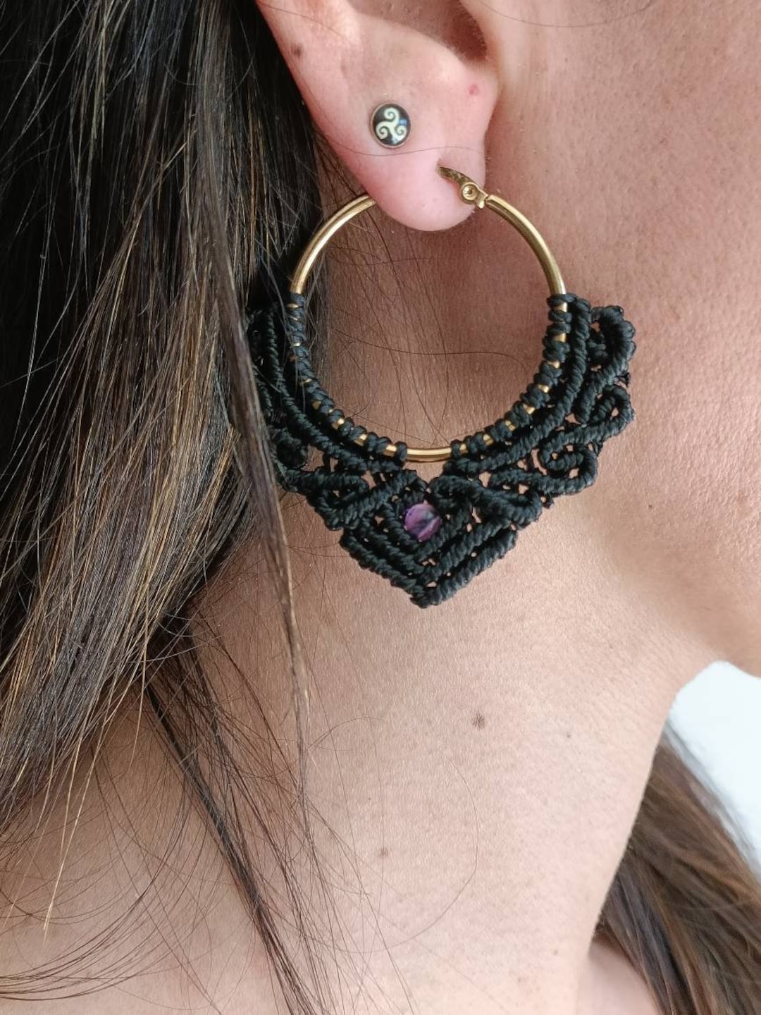 Macrame hoop best sale earrings