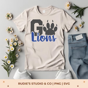 Go Lions SVG, Go Lions png, Go Lions with Paw Print, Lions Mascot SVG, Lion svg, school spirit svg