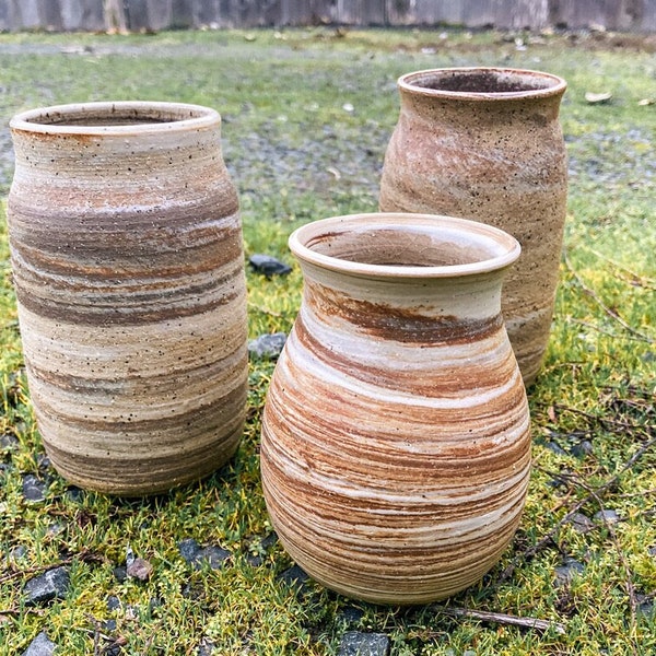 Marbled Clay Small Sandy Speckled Vase | Ceramic Handmade Pottery Textured Bud Vase Earthtone | Neutral Home Decor Rustic Flower Vase