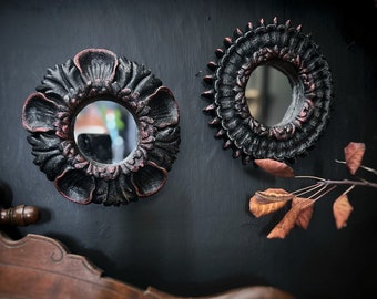 Gothic Sunburst and Floral Mirrors, Gallery Wall, Witchy Home Decor, Dark Aesthetic, Black Accessories