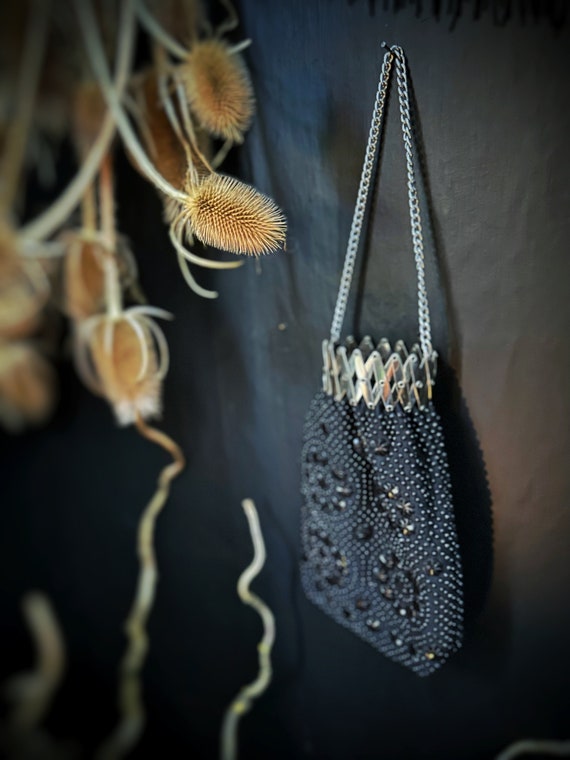 Beaded Evening Bag, Vintage Hand Bag, Black Beade… - image 4