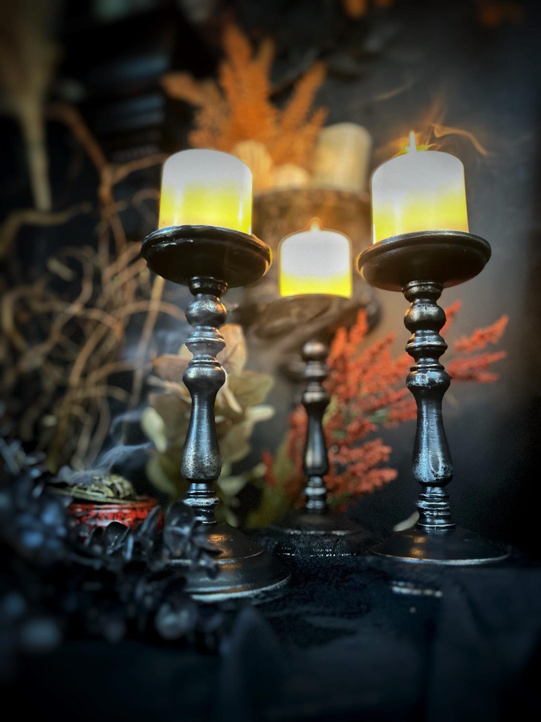 Classic Black Taper Candle Holders set of 3, Moody Lighting, Gothic ...