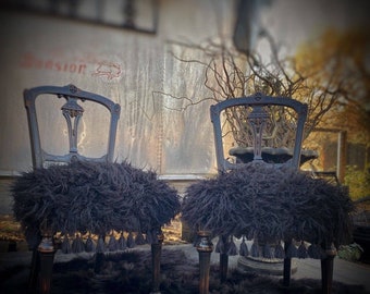 Vintage Black Faux Fur Gothic Dining/Side Chairs, Gothic Furniture, Gothic Home Decor