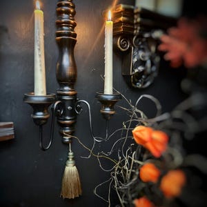 Turned Wood Two Arm Candle Sconce, Gothic Wall Decor, Gallery Wall, Dark Academia, Gothic Victorian