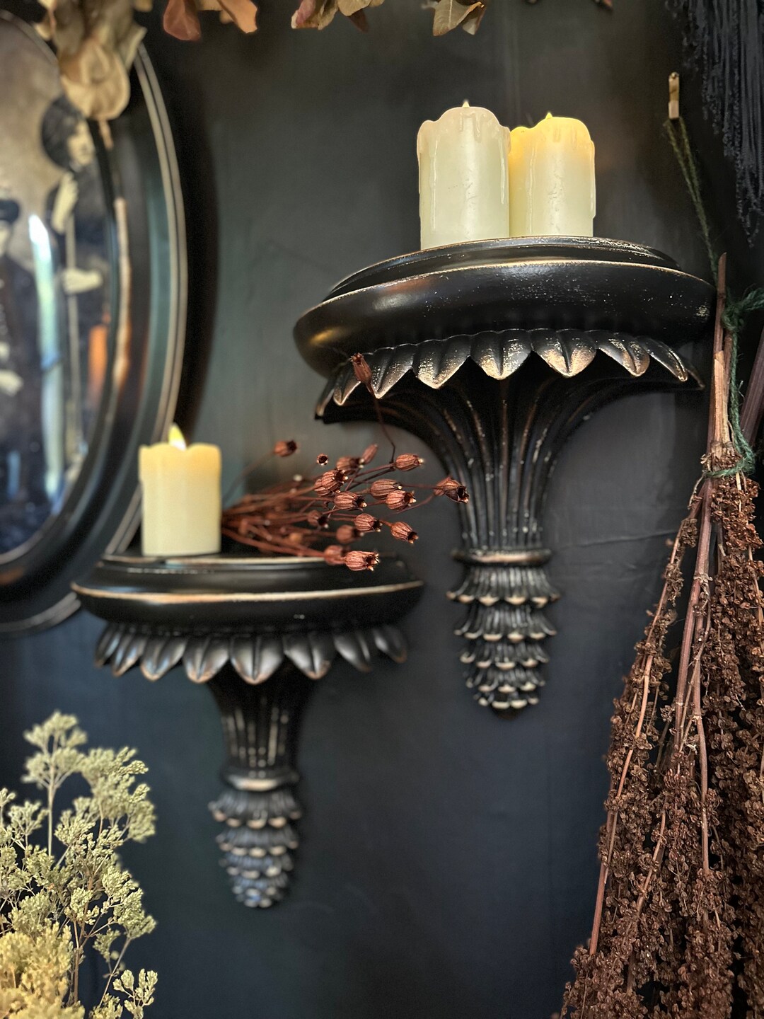 Vintage Gothic Wall Corbels, Wall Shelf Pair, Gallery Wall Decor