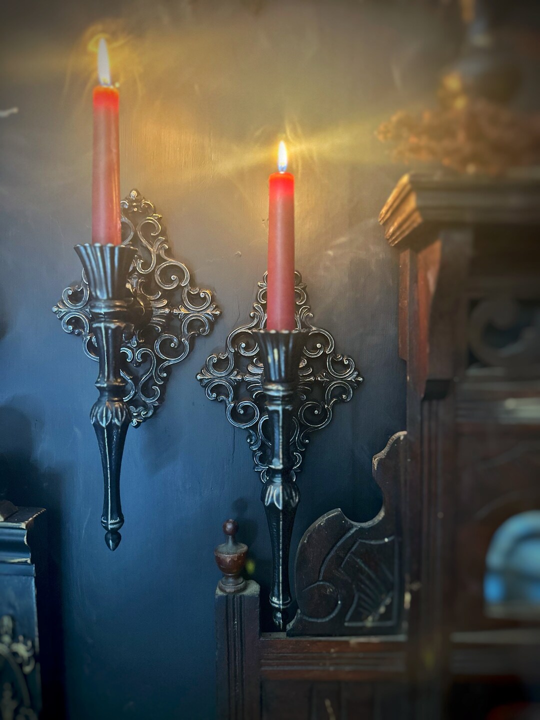 Gothic Wall Candle Sconce Pair, Gallery Wall Decor, Candle Holders