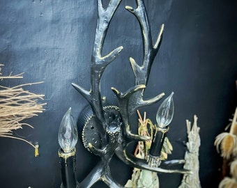 Gothic Antler Wall Sconce, Gothic Lighting, Antler Decor, Hardwired Sconce, Gothic Victorian