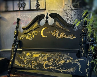 Gothic Queen Sized Bed, Federal Bed Frame, Gothic Bed Frame, Witchy Bedroom Furniture, Goth Furniture