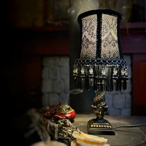 Gothic Victorian-Style Lamp, Goth Lamp Shade, Dark Academia, Table Lamp, Gothic Home Decor