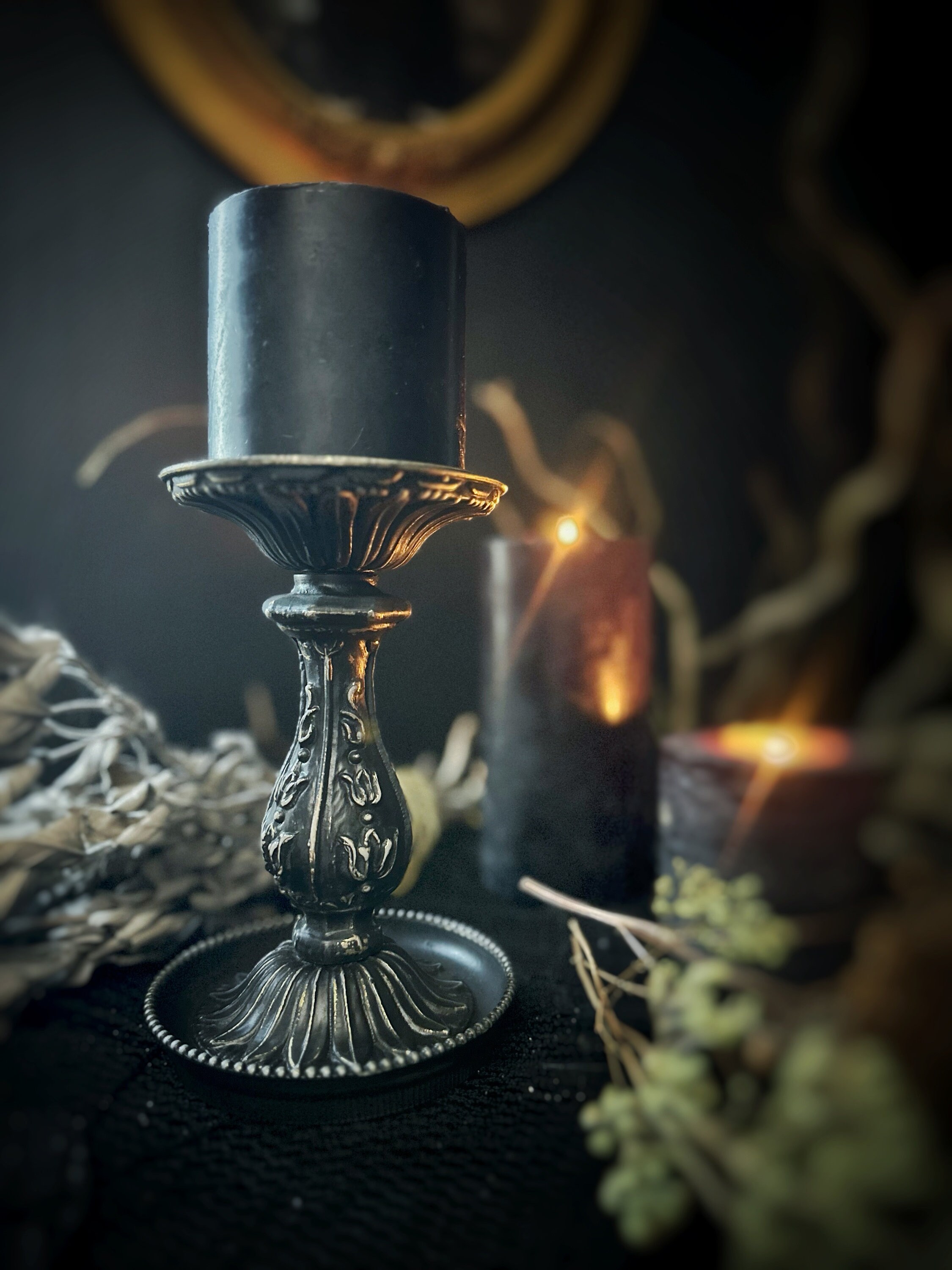 Gothic Black Pillar Candle Holder 