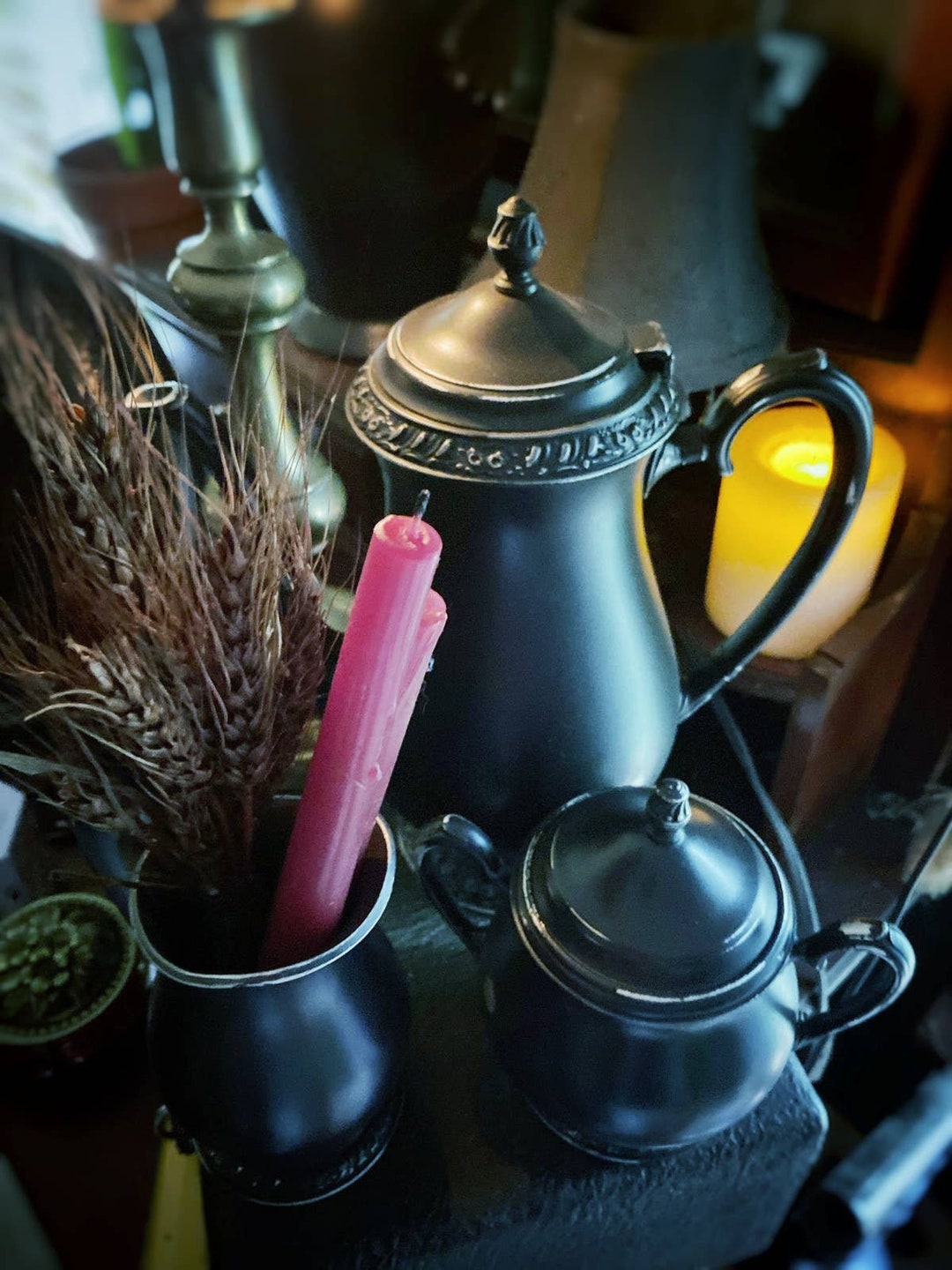 Gothic Silver Plated Tea Set, Serving Set, Gothic Home Decor, Black