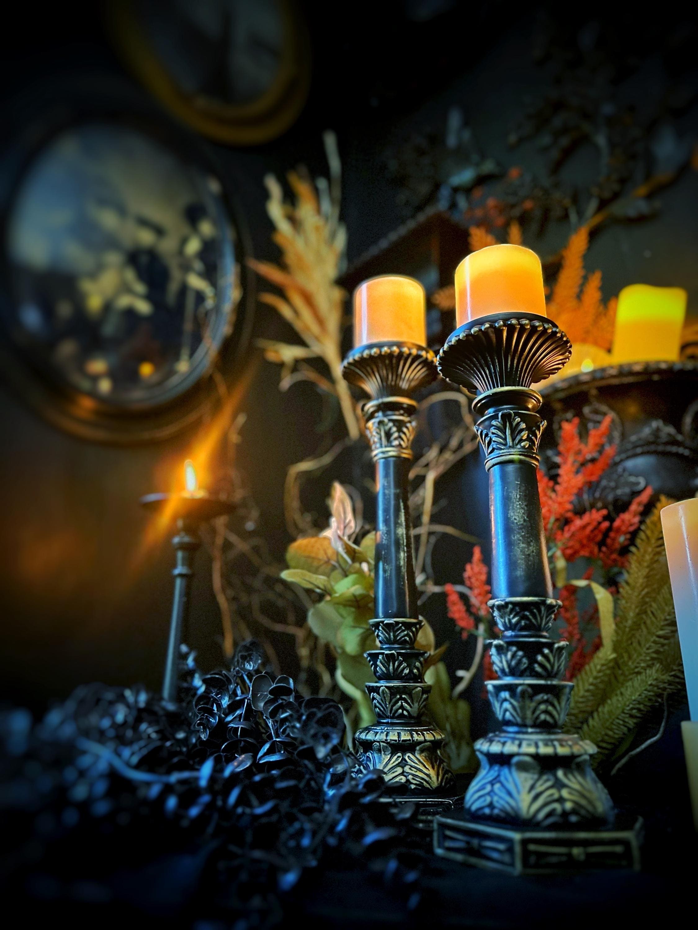 Gothic Pillar Candle Holders (pair), Moody Lighting, Dark Academia