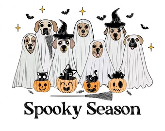 Spooky Season Png, Halloween Png, Ghost Dog Png, Black Cat Png, Pumpkin Png, Sublimation Design Download, Ghosts Png,  Retro Halloween Png