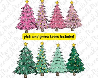 Christmas Tree Png, Merry and Bright Png, Sublimation Png, Pink Christmas Png, Christmas Shirt Png, Minimalist Christmas Png