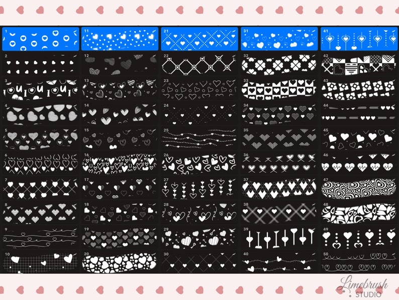 Heart Pattern Procreate Brushes for Valentine's Day | 50 Seamless ...