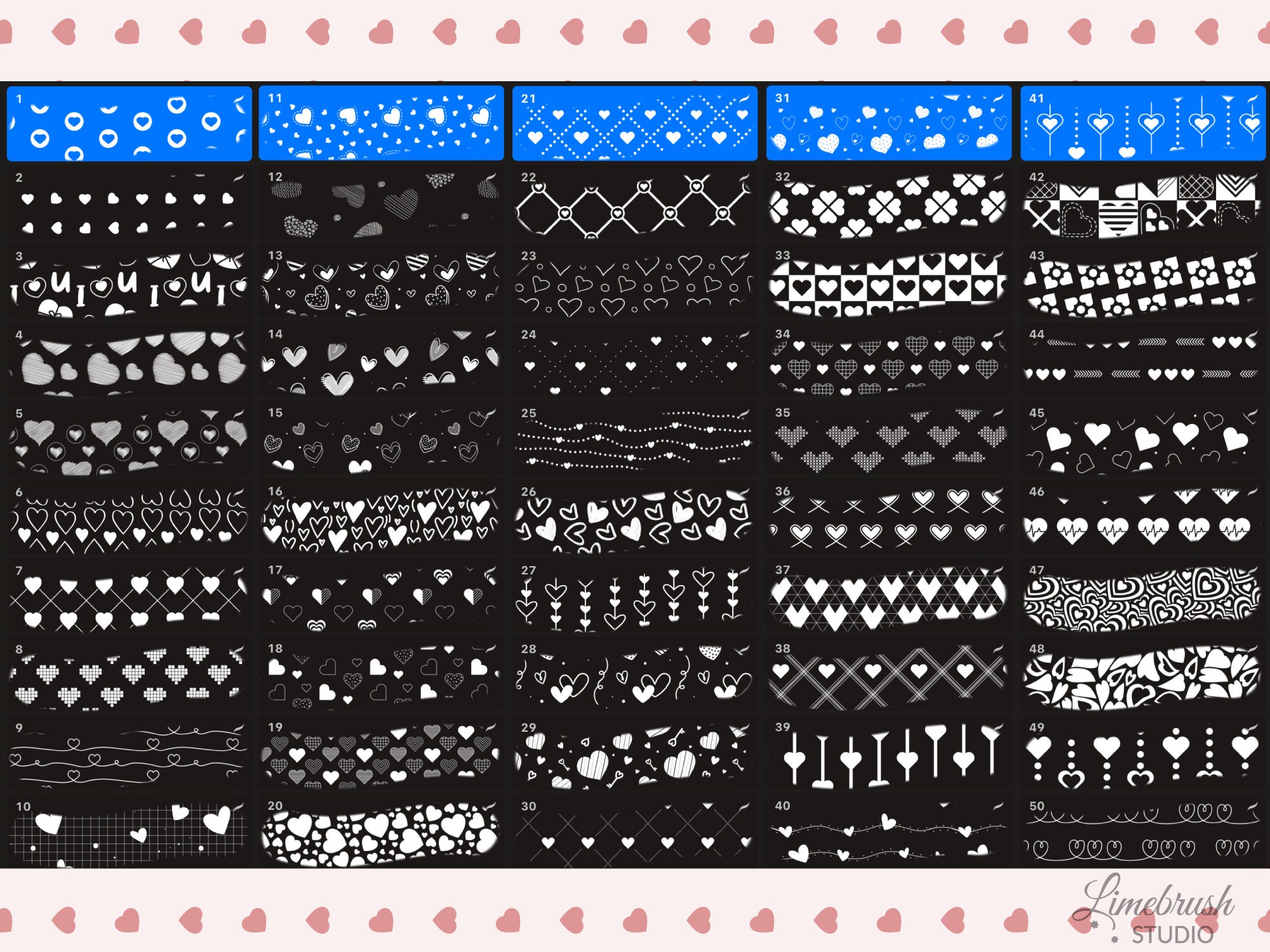 Heart Pattern Procreate Brushes for Valentine's Day | 50 Seamless ...